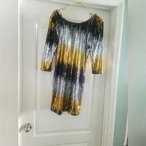 Black, Gold, and Silver Sequin Party Dress, size L